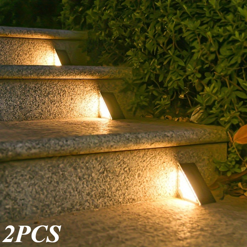 Image of 2pcs, Outdoor Path Lights, Solar Step Lights, 24 Led Stair Lights, Warm, With Light Sensor, Ip65, Home Decor, Yard Decor, Garden, , Steps, Walkway, Wedding, Party, Graduation Ceremony, Back To School