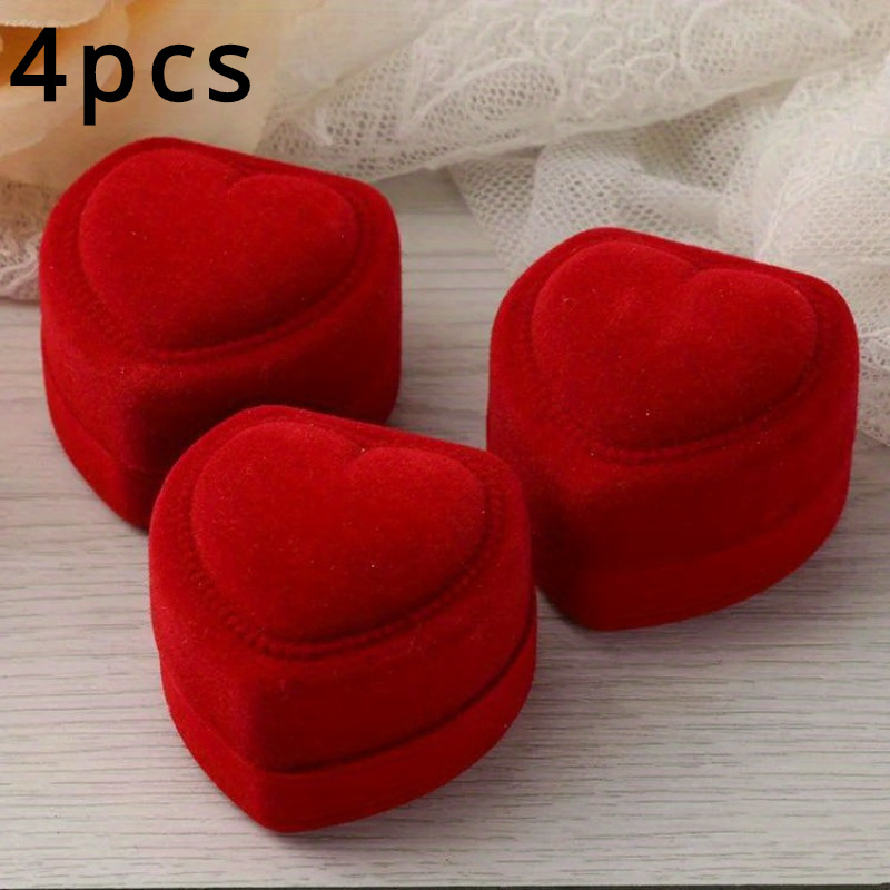 Image of 4pcs Set Heart Box-elegant Jewelry Display Box, Suitable For Rings And Earrings, Perfect Gift And Wedding Display, Jewelry Boxes