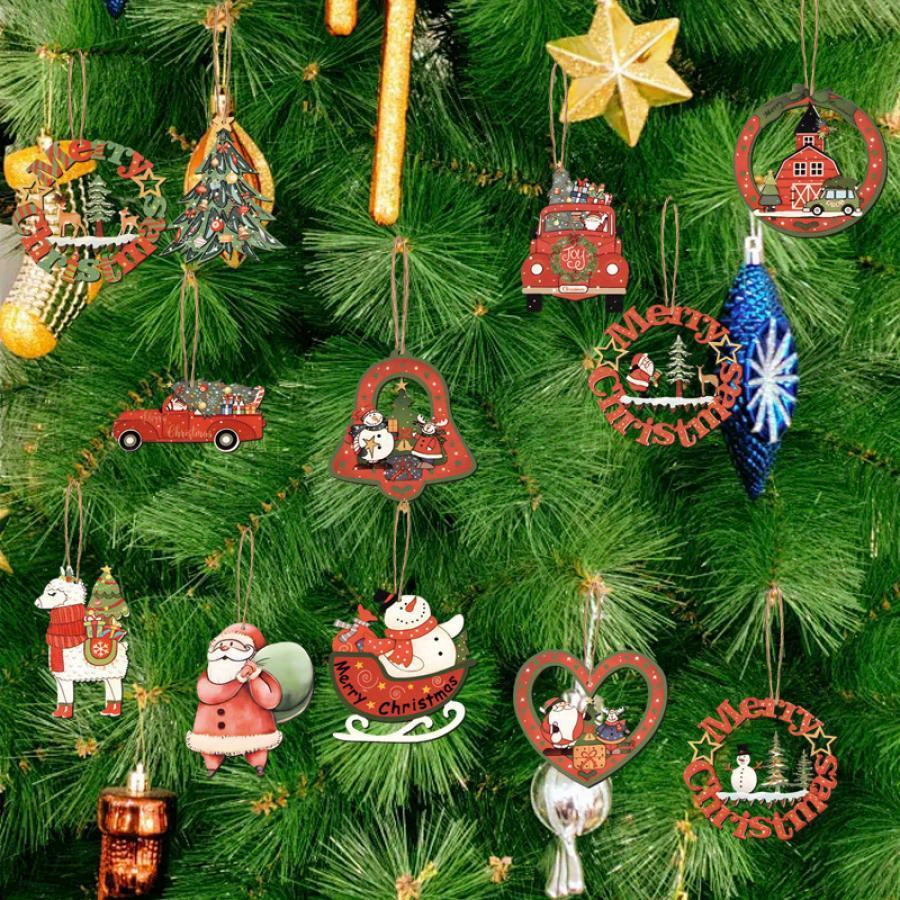 juego adornos navideños madera vintage diseños santa claus Temu