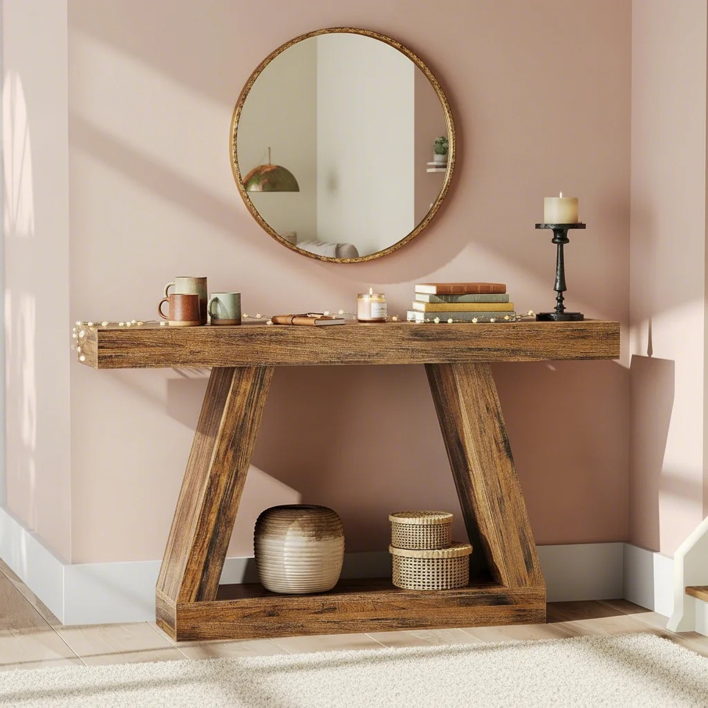 55" Rustic Farmhouse Console Table, Wooden Sofa Entryway Table With Storage, Dark Brown ( 1pc)
