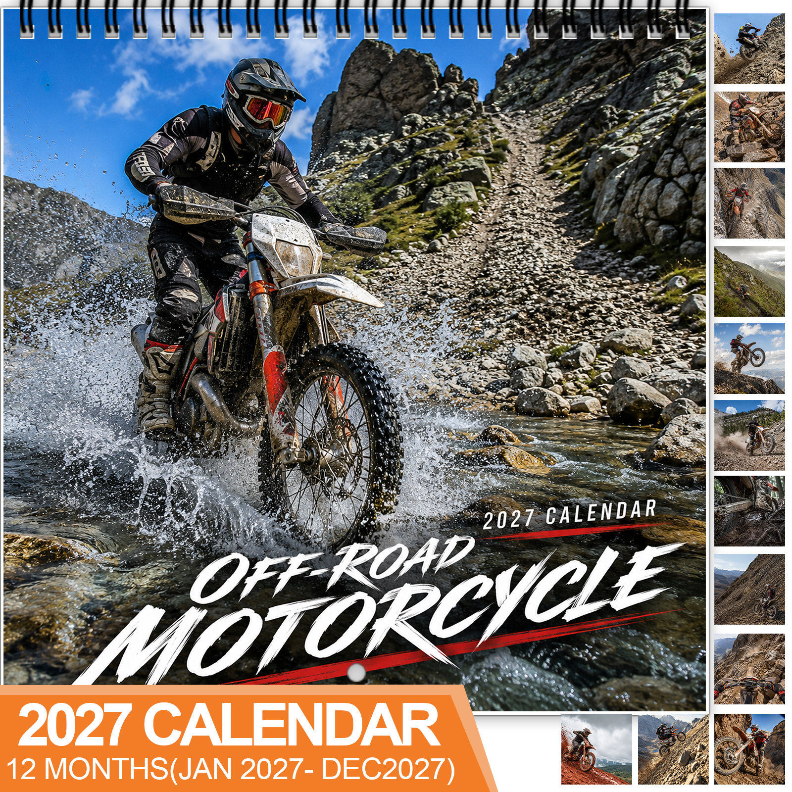 TEMU 2027 Extreme Off-road Motorcycle Wall Calendar, Spiral-bound 12-month Monthly Planner With Thick Glossy Paper, Displays In , -packed Everyday