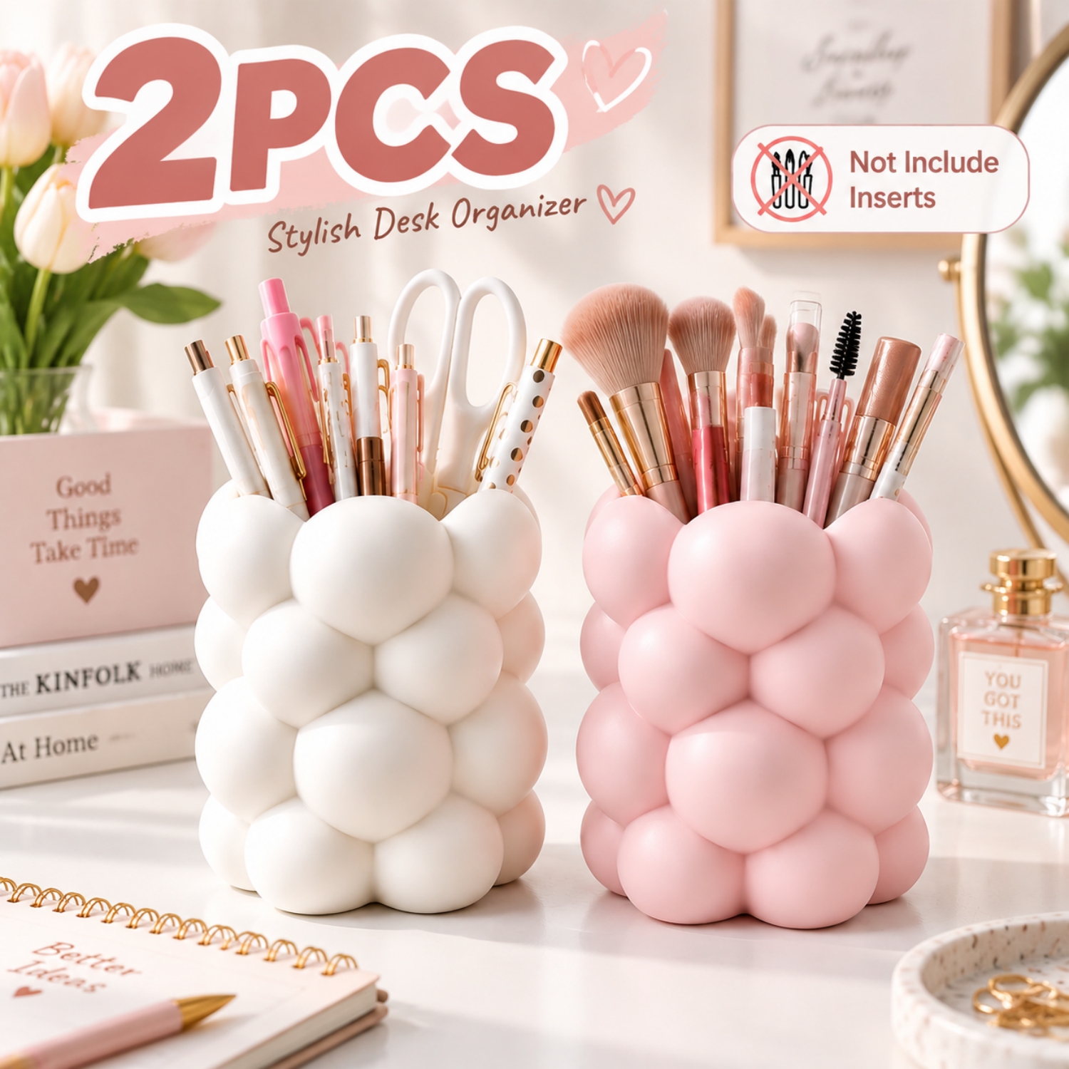 TEMU 2 piezas Soporte para brochas de maquillaje con forma de y organizador de escritorio, organizador de tocador estético, vaso para guardar brochas