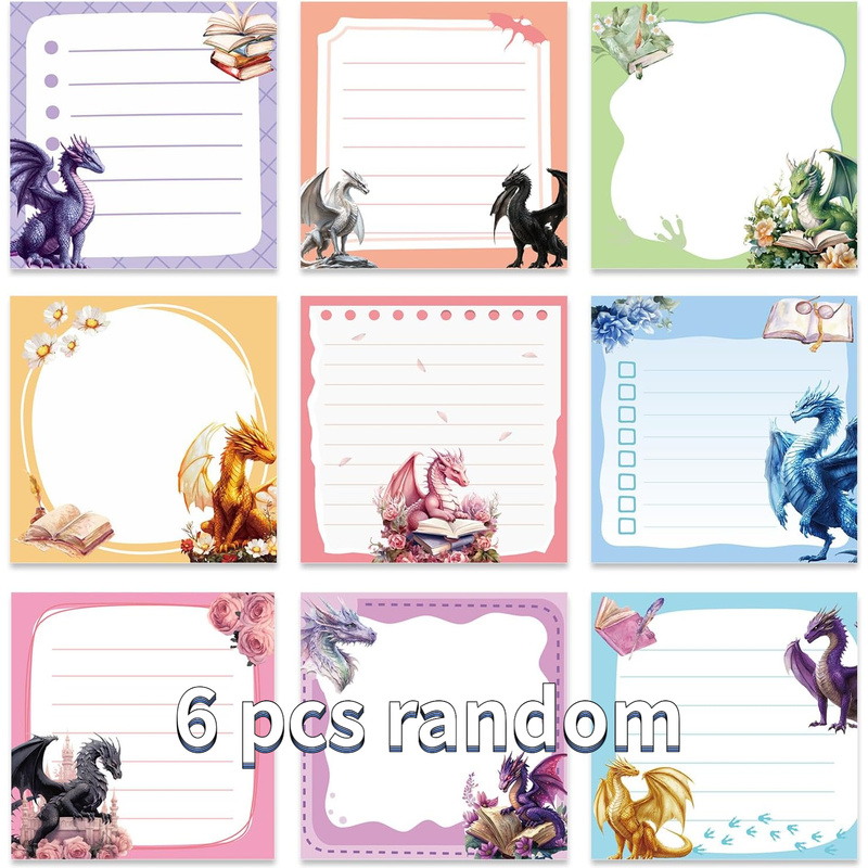 TEMU Dragon Sticky Notes Gifts, 6pcs Random Cute Dragon Notepads 3x3 Inch Gifts For Students Coworkers, Funny Self-stick Memo Pad Office School