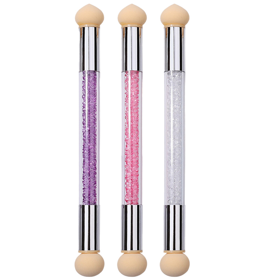 TEMU Ensemble de 3 pinceaux à éponges à strass à double tête pour nail art avec embouts d'éponge lavables et remplaçables pour estomper et créer des