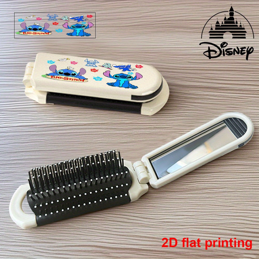 TEMU 1pc Stitch Portable Folding Comb With Mirror - Compact , Lightweight Plastic Hairbrush For , Car Essentials, Grooming, Travel Haircare, Design,