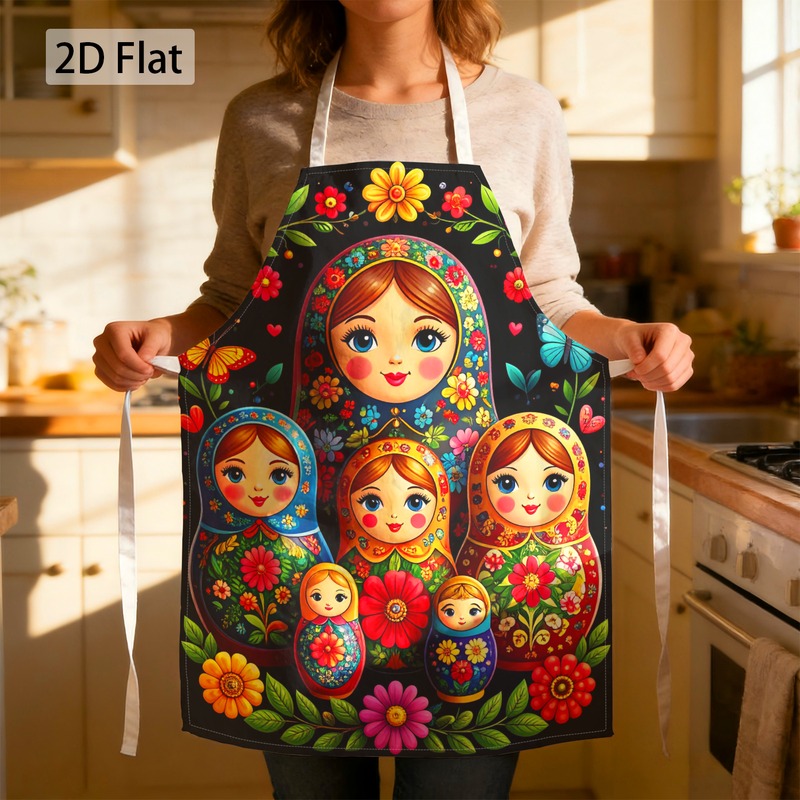 Image of 2d Flat 1pc Colorful Dolls Graphic Chef Apron Print Decorative Vibrant 27 X 22 Inch(68 X 55cm) Home Apron Unisex Lightweight Comfortable Durable For Kitchen Cooking Party, 2d Flat