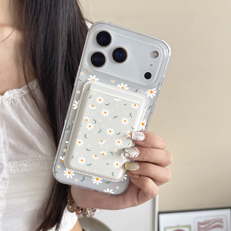 TEMU Phone Case - This Is A Two-piece Set Featuring A Creative Sunflower Pattern Magnetic Phone Case And A Stylish Artificial Leather Magnetic .