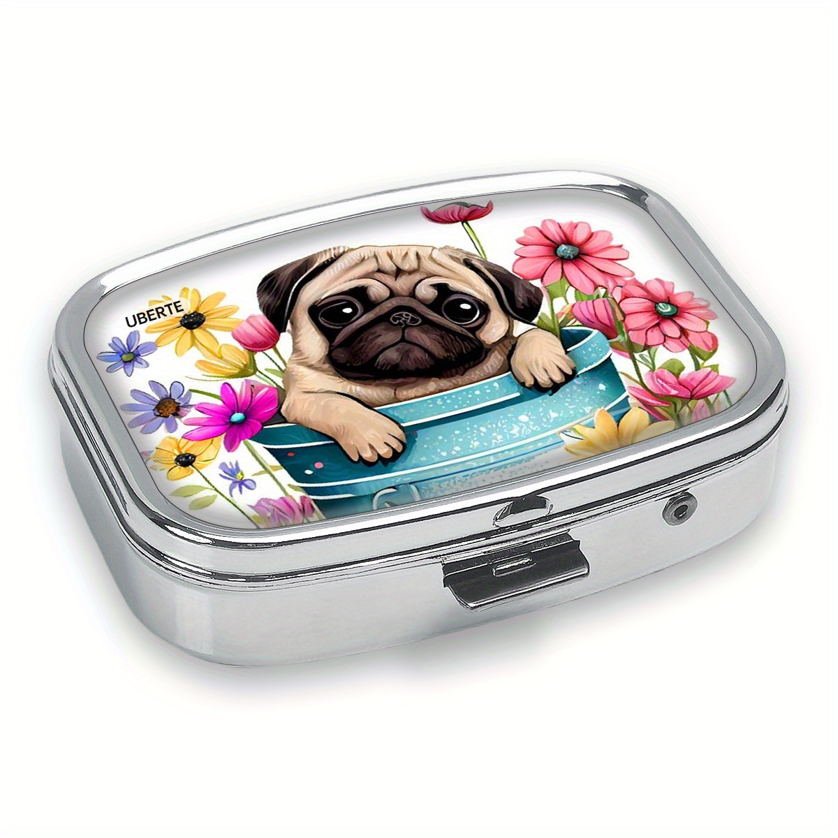 

1pc And Cute Pug Medicine Box, 2 Compartment Square Mini Medicine Box, Portable Pocket Wallet Medicine Box, Print Pattern For Lovers Of Wall And Art, Can Store Jewelry, Medicine, Etc., Gift