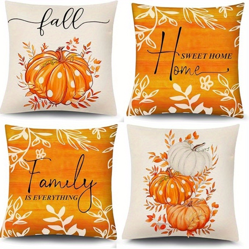 TEMU 4pcss Fall Thanksgiving Throw Pillow Set Home Decor 4pcss Throw Pillow Set, Pumpkin Thanksgiving Throw Pillow Set, Thanksgiving Sofa Decor, Fall