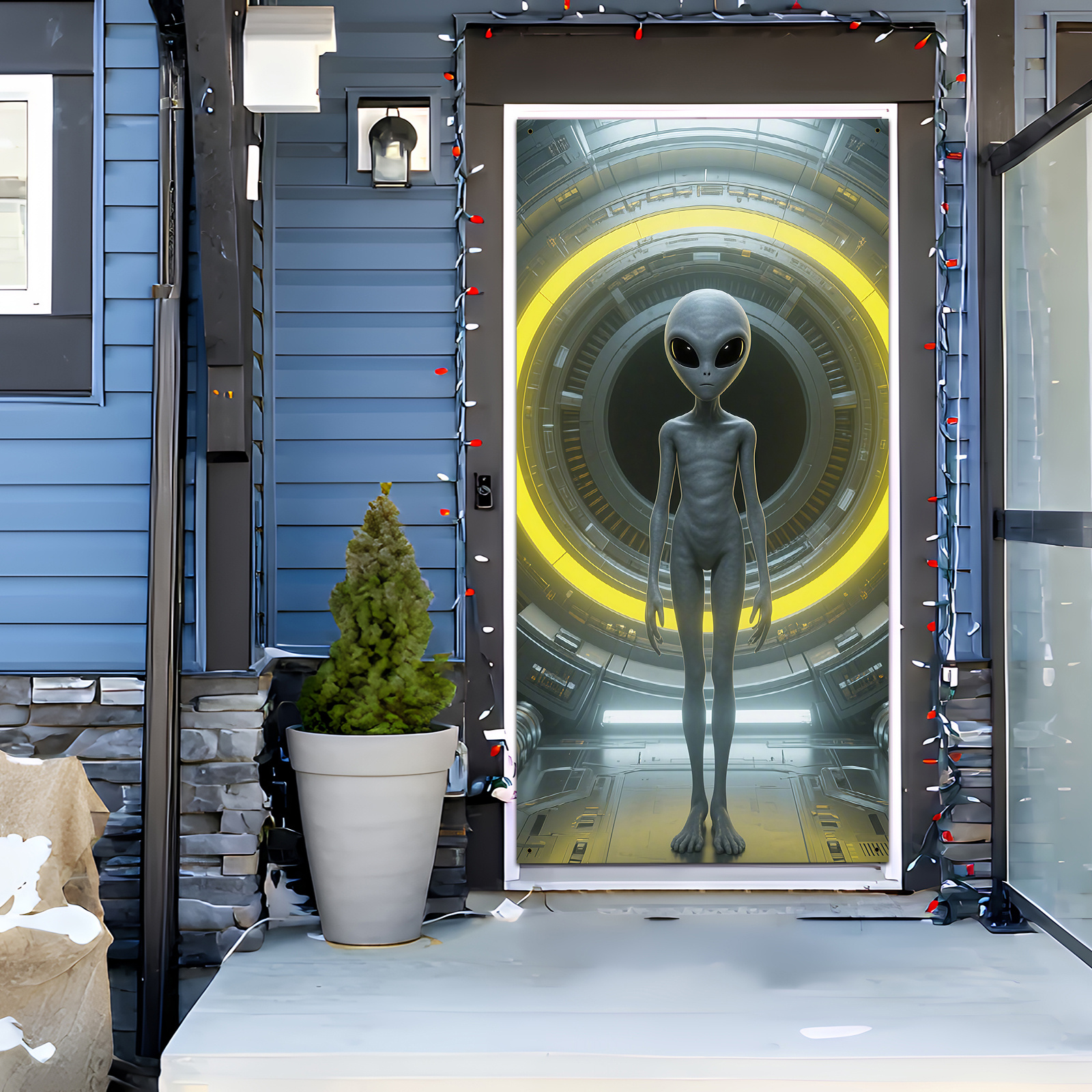 TEMU 2d Flat, 2d Flat - 2d Flat, 2d Flat - 1pc A 2d Flat Banner Measuring 35 By 70 Inches, Featuring An Space Door Flag Made Of Polyester. This