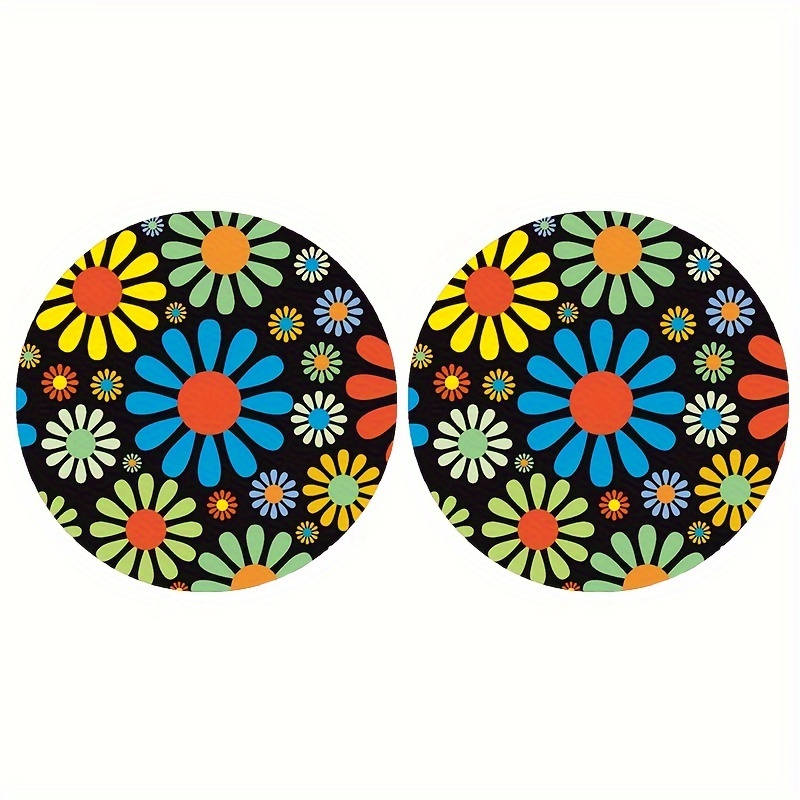 2pcs Car Coasters Round Daisy Coasters Car Cup Non-slip Mat