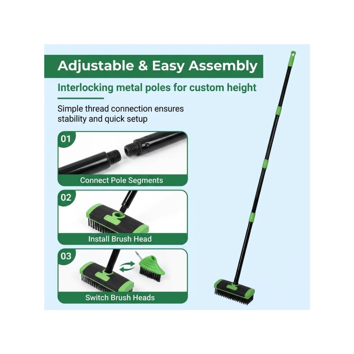 3 in 1 versatile brush combo set heavy duty steel wire floor brush with long extension handle patio driveway sidewalk and paving crack moss removal cleaner Product details 2