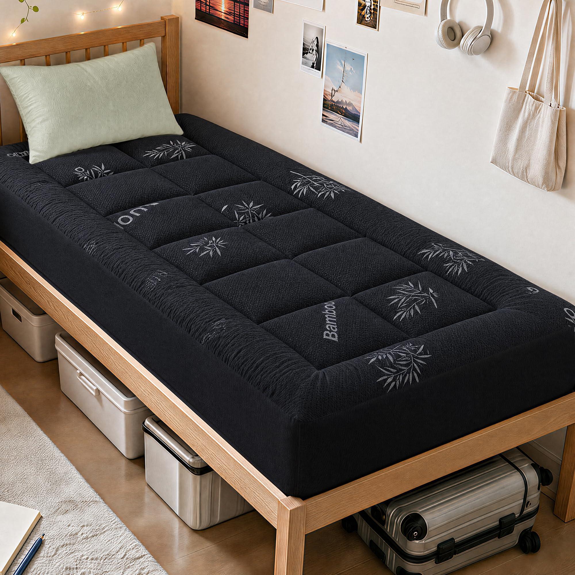 TEMU Surmatelas Queen en Viscose d'Origine Bambou, Coussin de Matelas, Poche Profonde Compatible avec les Matelas 8'-21', Housse de Matelas Douce et