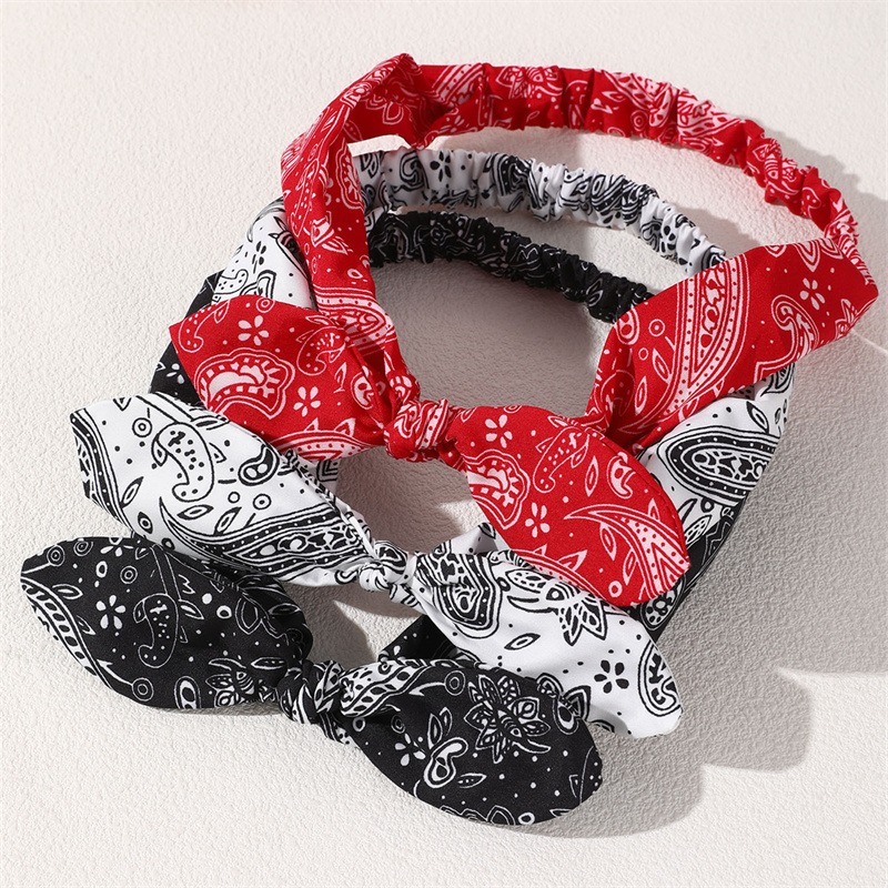 TEMU 3pcs Fashionable Paisley Pattern Knotted Bunny Ear Crossed Headband Hair Accessories For Daily