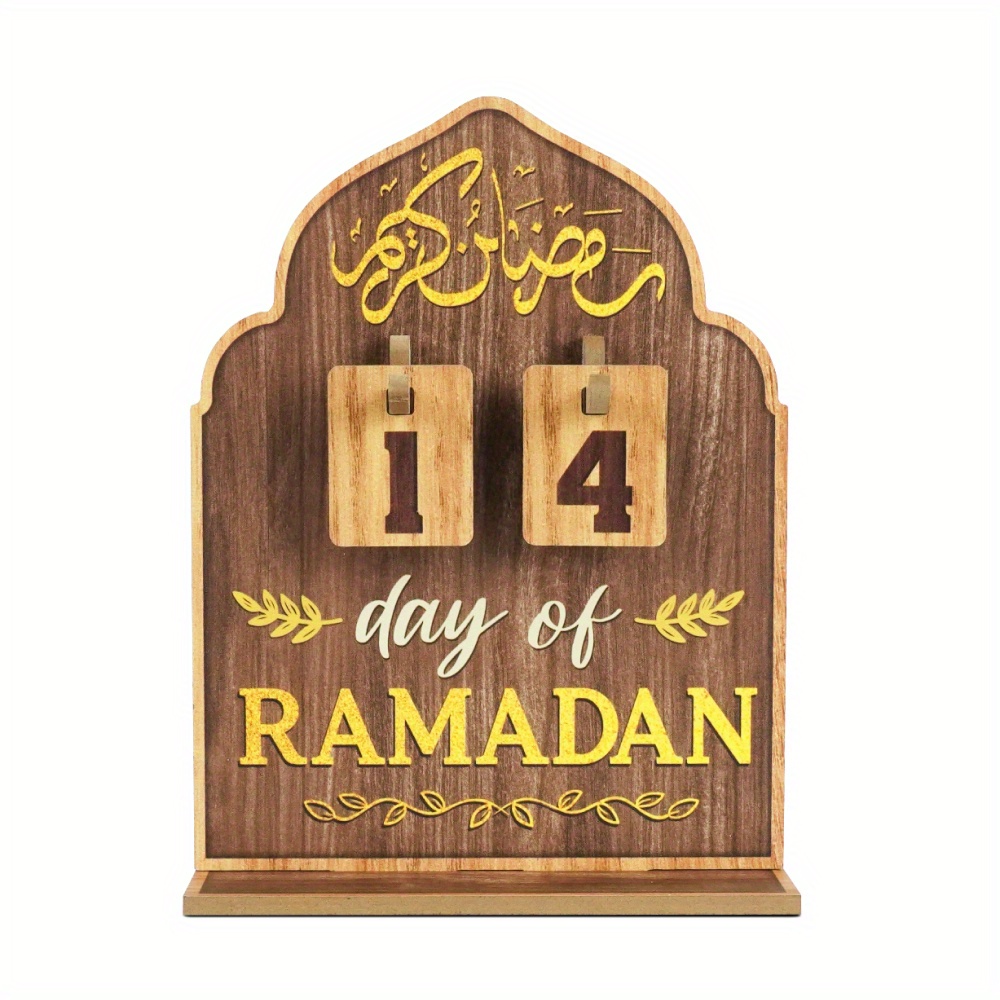 Image of Putuo Decor 1pc Wooden Sign Table Decor, Day Of Ramadan, Desktop Decoration For Home Room, Ramadan Gift