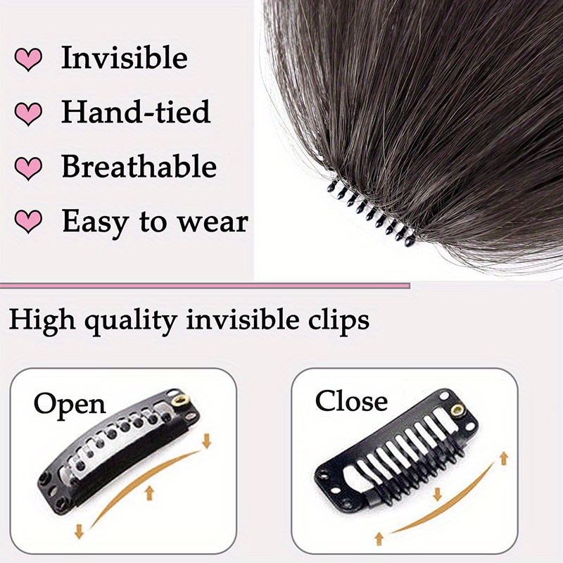 fringe air bangs 1 with sideburns 1 messy hair bun hair clip in hair extensions all handmade textile   heat resistant hairpieces for women girls   look instantly details 6