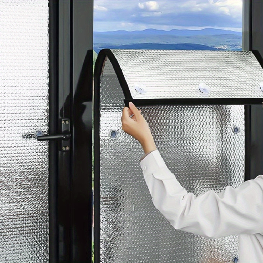 an indoor insulation and thermal insulation film with suction cups   protection protective and cooling window cover self   aluminum 7mil thick modern electrostatic design smooth silvery coating a gift for home and outdoor festivals