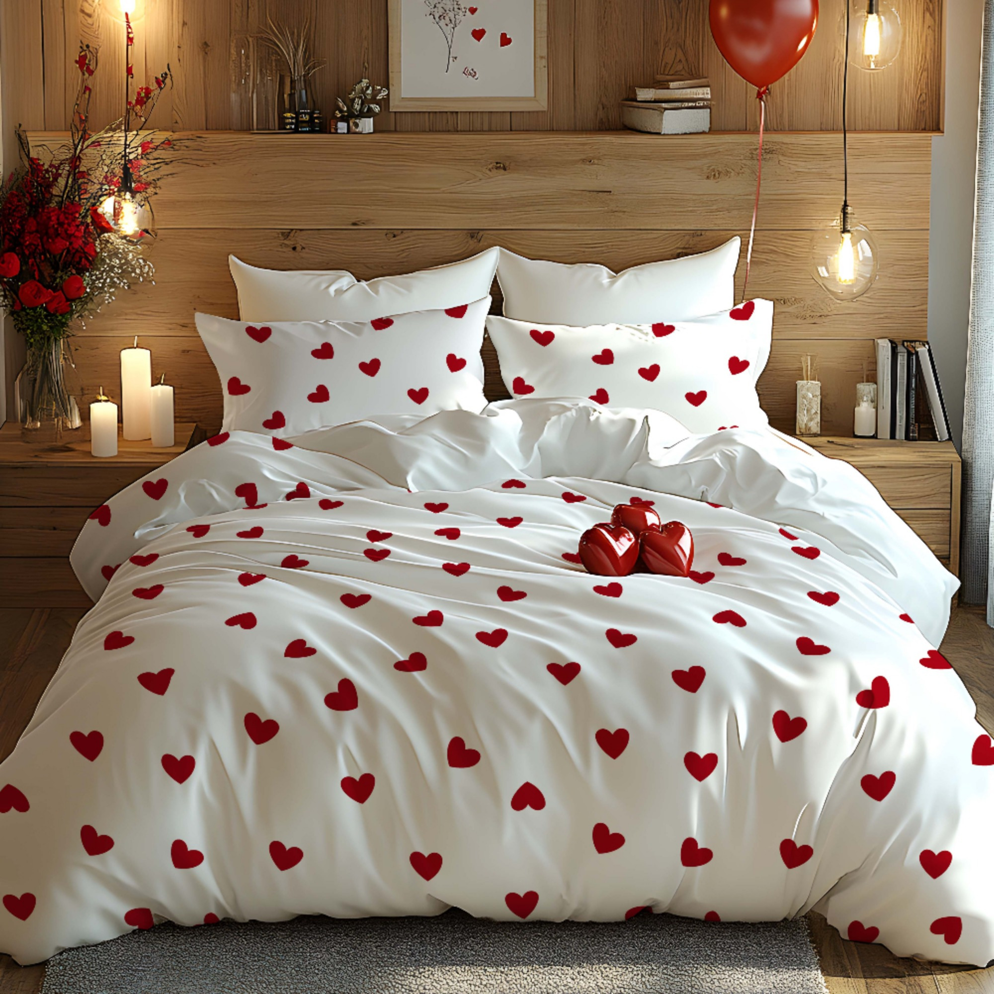 E-shop 2/3-teiliges Valentinstag-Set mit Liebe und Herz-Themenmuster, Verwendung von 3D-Dreidimensionalen Superweichen Gebürsteten