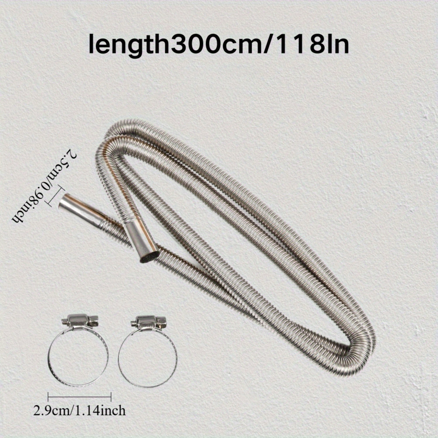 TEMU 60-300cm Stainless Steel Exhaust Hose & Pipe Kit With 2 Reinforced Clamps - Flexible Rv Heater, Generator, Car Exhaust System For Fuel