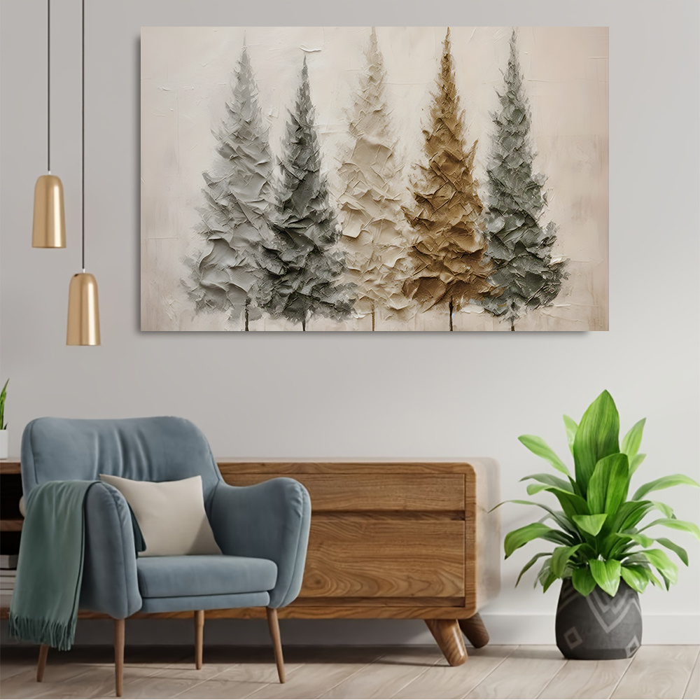 

Minimalist Tree Texture Canvas Art - , Neutral Tones Wall Decor For Living Room, Bedroom, Office - Modern Scandinavian Style Poster, Ideal Gift