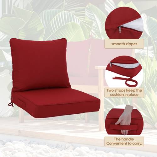 24x24 inch outdoor deep seat cushion set waterproof faderesistant patio furniture cushions with removable covers adjustable straps handles for chairs sofa couch 2piece red