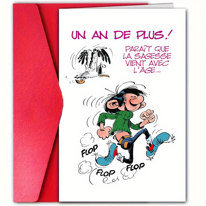 TEMU 1 carte d'anniversaire humoristique française avec enveloppe, 4,72 pouces x 7,48 pouces, motif de garçon de dessin humoristique "Le meilleur est