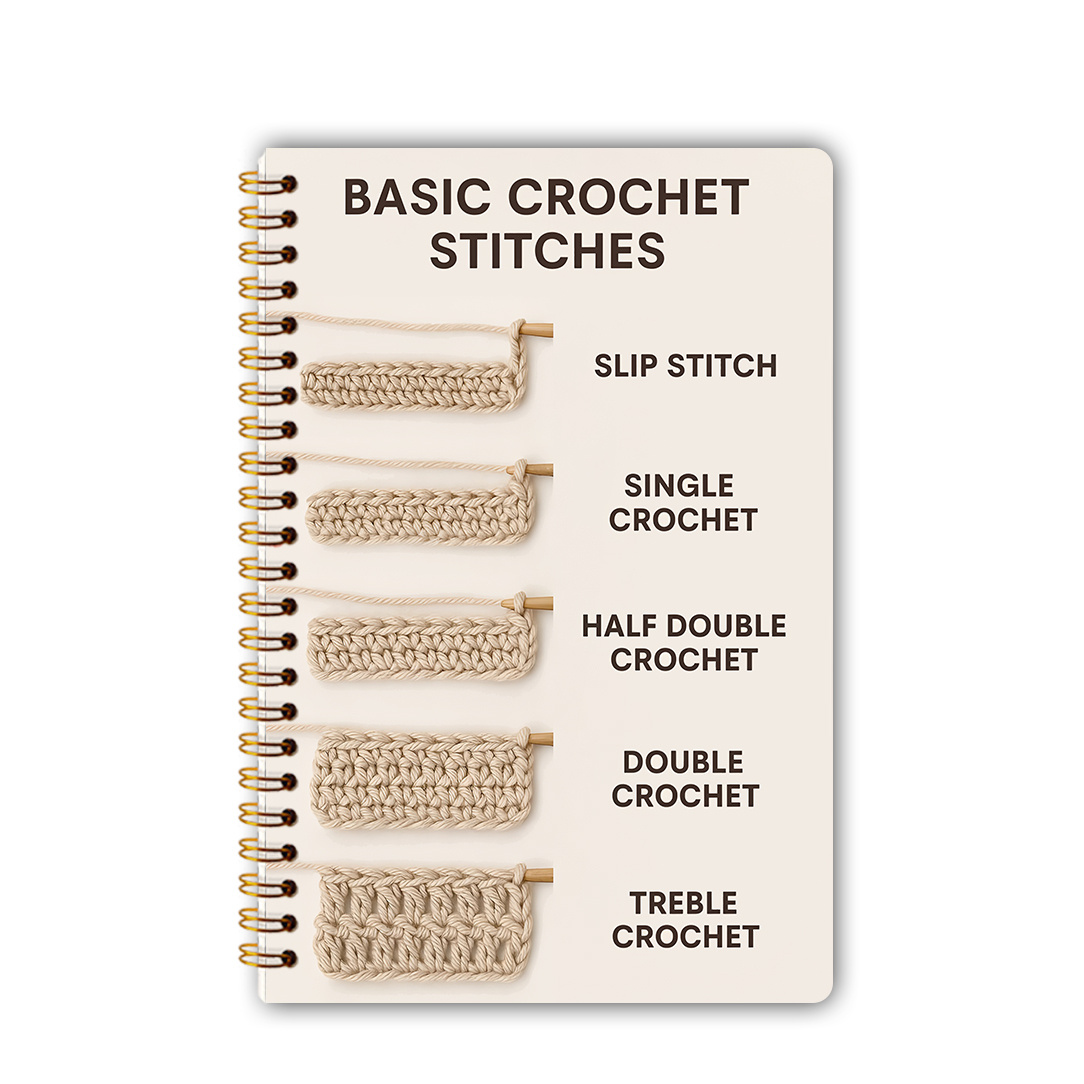 TEMU A Spiral Crochet Planner Notebook With Basic Stitches Theme - 14x21cm, Blank Pages, Ideal For Learning, Project Planning, Perfect Gift For