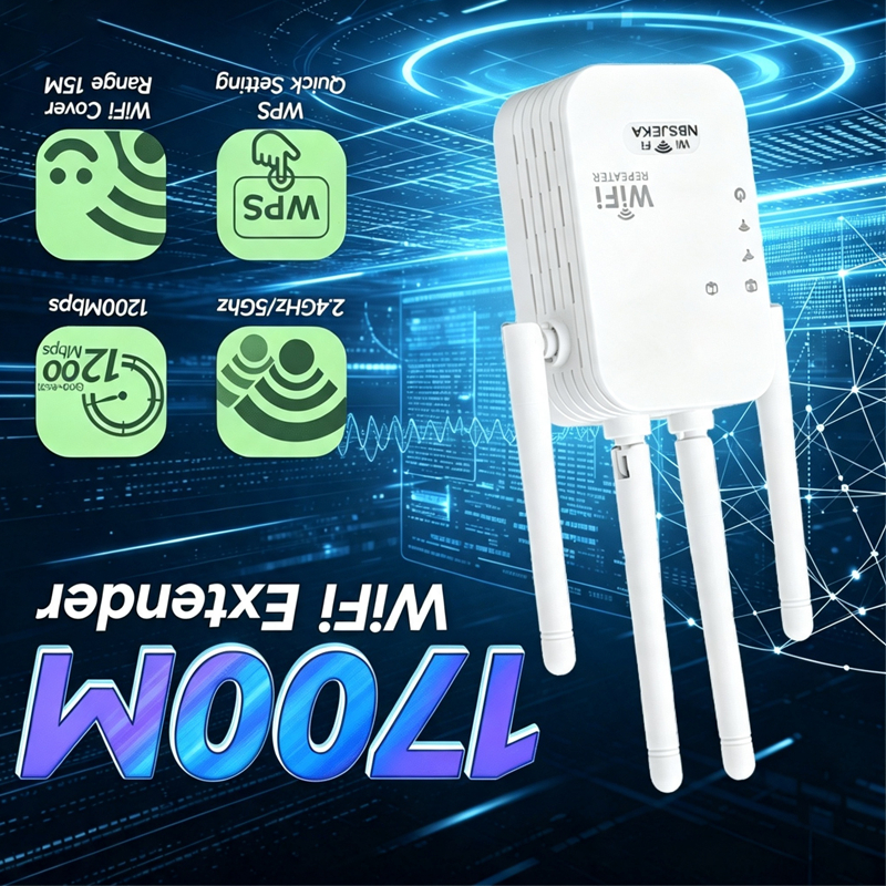 TEMU Estensore di portata ripetitore 4 da 1700Mbps, intensificatore di segnale wireless universale compatibile con casa intelligente, ripetitore