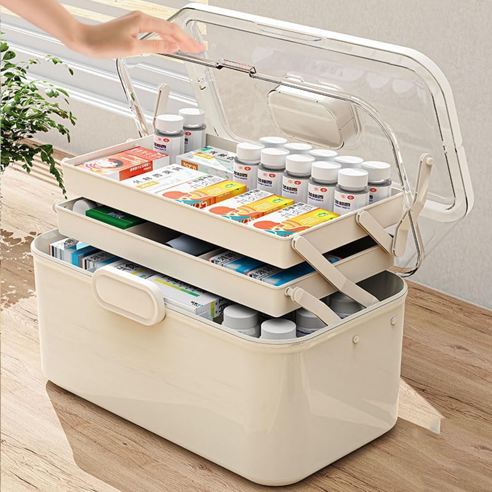 3-layer Large Capacity Medicine Storage Box, Medicine Organizer, Medicine Cabinet Organizer With Portable Pill Case, Multipurpose Plastic Box For Storage Empty Box