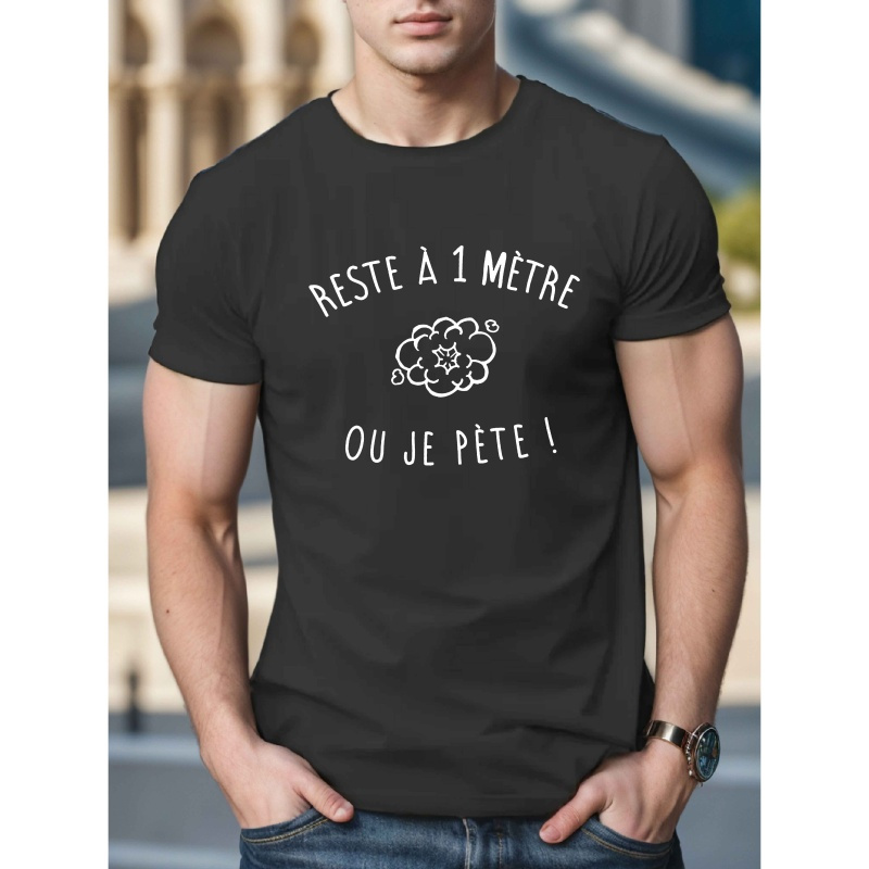 

Men's Humorous French Quote T-shirt - " A 1m Ou Je !" With Geometric , Casual Black Short Sleeve Crew Neck, Lightweight Polyester, Machine Washable - Ideal For Summer