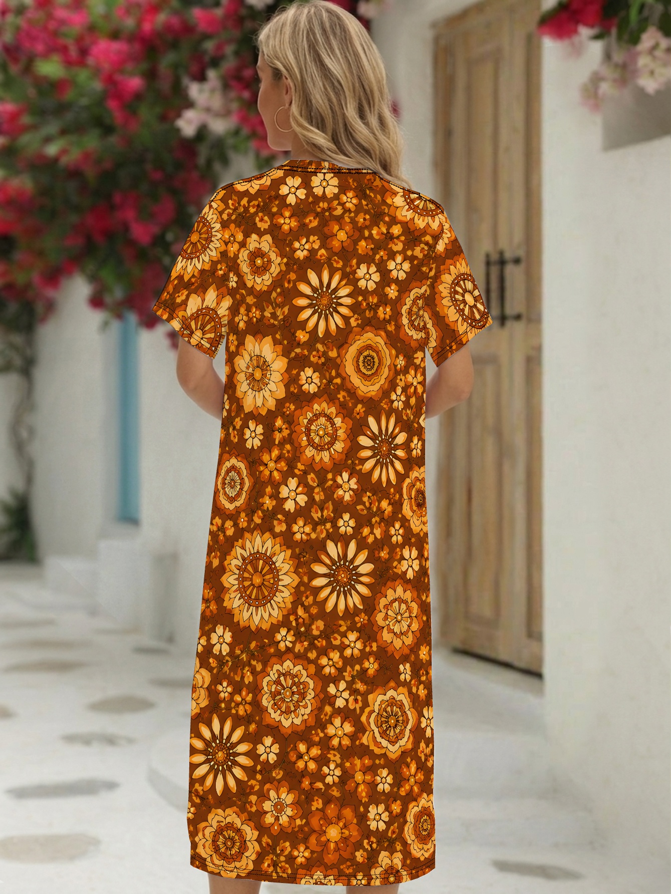 70s t shirt dress Orange Retro T-Shirt Dress