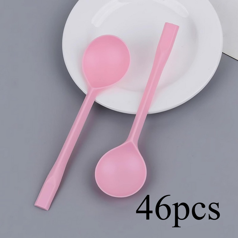Image of 46pcs, Pink Large Spoon, Watermelon Spoon, Ice Cream Spoon, Dessert Spoon, Syrup Spoon, Suitable For Parties, Desserts, Fruit Salad, Ice Cream, Birthday, Mother's Day, Pink Elegant Romantic