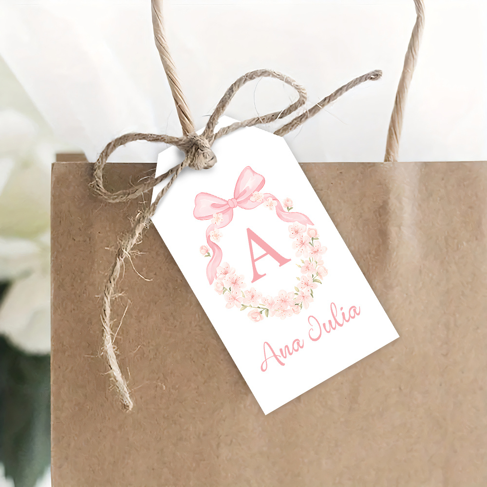 TEMU 48pcs Or 96pcs Name & Text Gift Tags With Hemp Rope - Custom Initials & Floral Wreath Design Suitable For Wedding Favors, Showers, Birthdays,