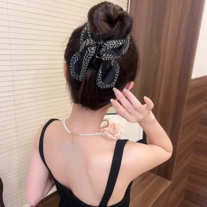 1pc Strong Hair Claw Clip - for Thick Hair Black Big Size - Non Slip Acrylic Clip Vintage - Sparkle Stones Wheat Hair Accessory
