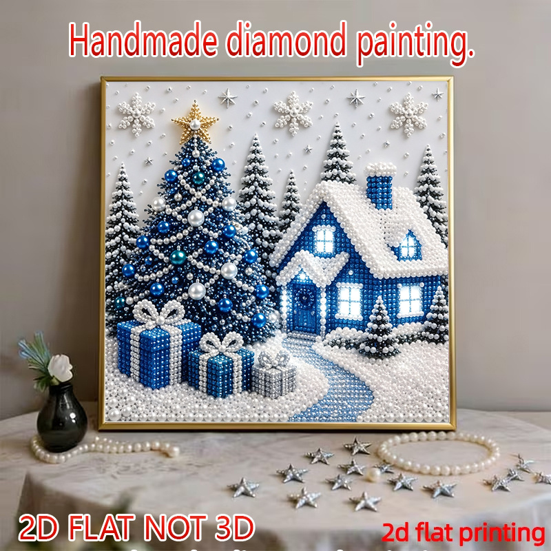 TEMU Kit de peinture diamant perle sur le thème de Noël avec paysage de neige d'hiver (2D plat), sac complet de matériel d'art diamant, impression