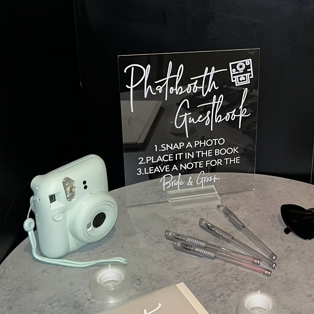 E-shop [2D Flat] Acryl Fotoautomat Gastenbuch Schild mit Ständer für Hochzeiten und Events - Transparente Tischschilder für Empfang, Partys, Tischdeko,