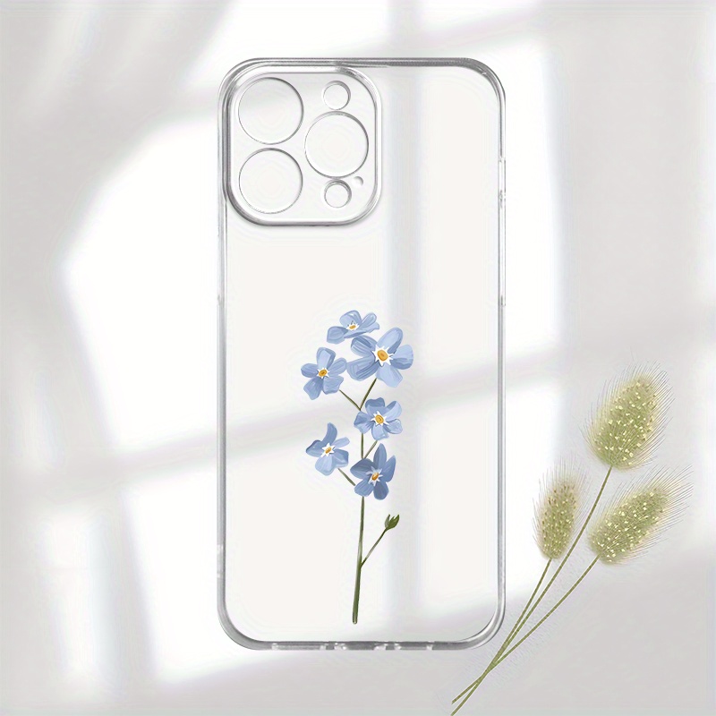 TEMU Blue Flower Branch Pattern Uv Printing Phone Cover 360 Degree Full Protection For Iphone 11 12 13 14 Pro Max 15 16 Xr X/ Xs 7 8 Plus Se Mini For