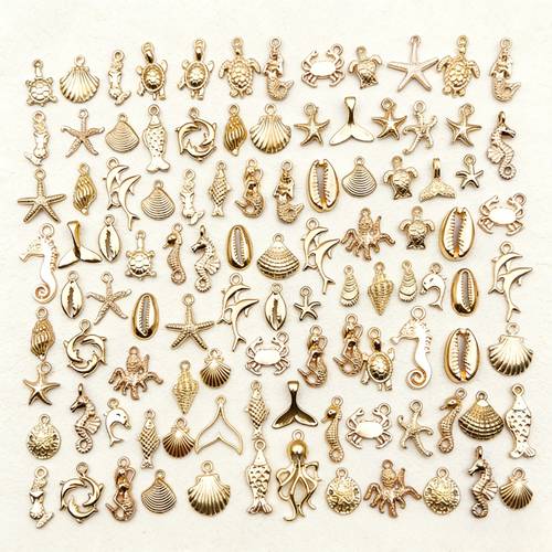 random 97 mixed pendants including mermaid shell and turtle shapes suitable for jewelry making handmade necklace and earring accessory materials