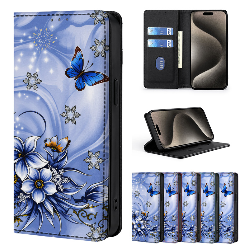 TEMU Phone Case - Colorful Painted Double-fold Edge, Faux Leather Flip Cover Creative Phone Case With Card Slot Anti-theft Stand Wallet, For Galaxy