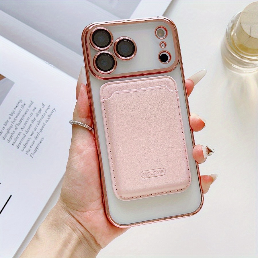 TEMU Phone Case - -one Card Holder, Detachable Card Case, Transparent Magnetic Phone Cover With Lens Film, Shockproof And Drop-resistant, Compatible