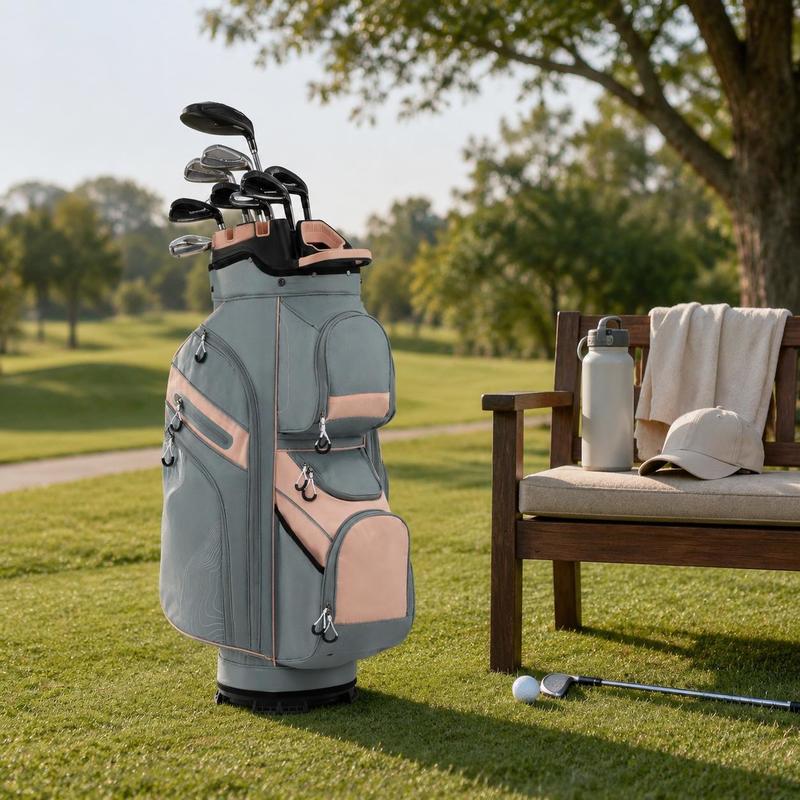 Golf Cart Bag With 14-way Divider, 11 Pockets, Carry Strap And Cover, Storage Bag For Practice, Travel And Course Use