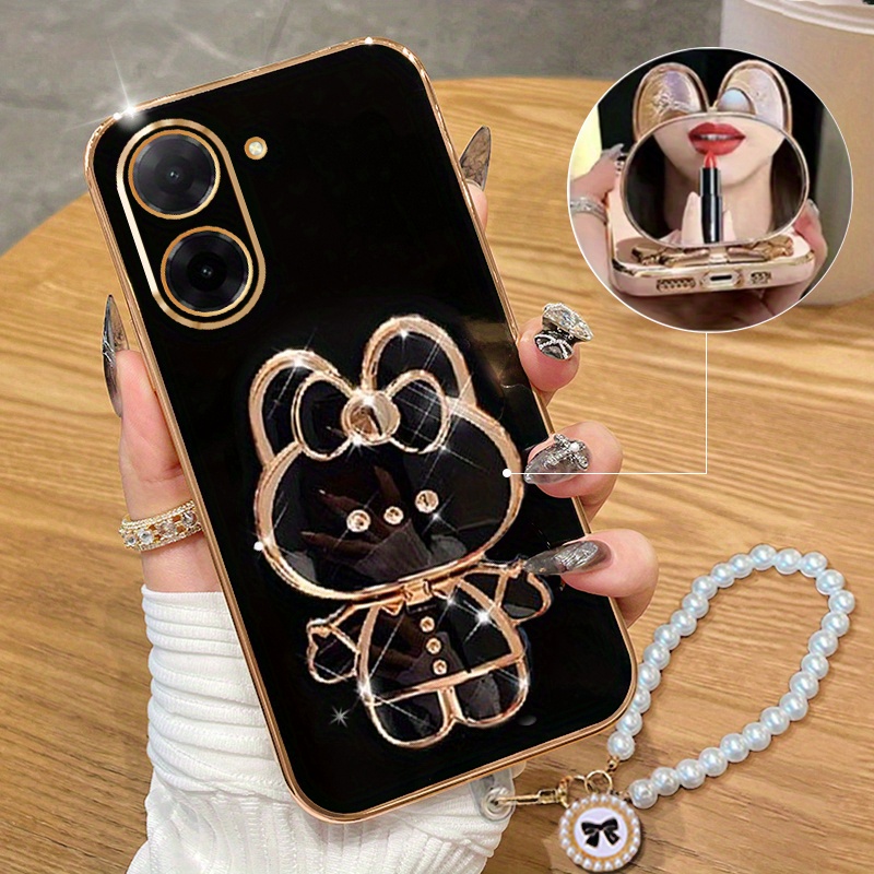TEMU Phone Case: Redmia5 1pc Pearl Lanyard With 1pc Cute Mirror Fold Holder And 1pc Luxury Plating Phone Case For Xiaomi Redmi A5 4g Shockproof Stand