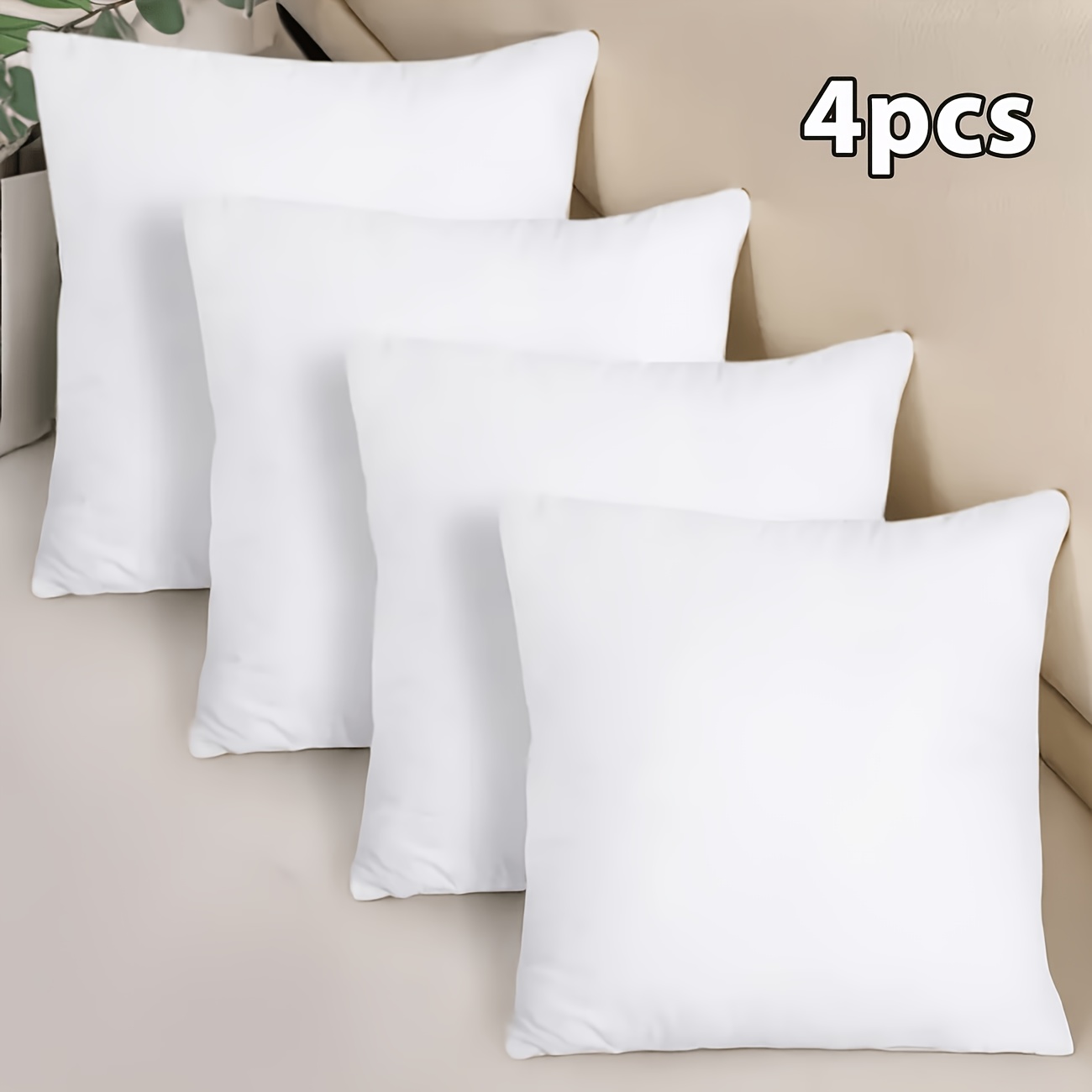 TEMU 4pcs Set Of White Pillowcases, Decorative Cushion Covers For Sleeping Space, Polyester Fiber Sofa Throw Pillow Covers, Decorative Cushion Covers