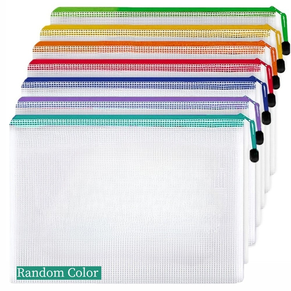 TEMU 7pcs Thickened Transparent Zipper File Pouches – Large Capacity, Ideal For Office, School & Document Organization (13" × 9.4"), Random Color
