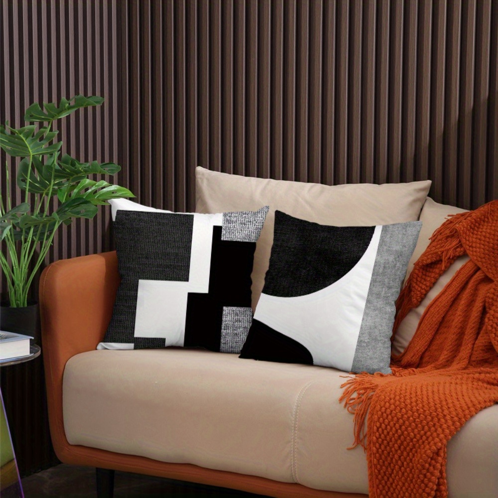 4pcs of black geometric   printed zipper pillowcase double sided polyester printed pattern zipper closed home decoration living room bedroom and sofa home decoration not included in the pillow Product details 0