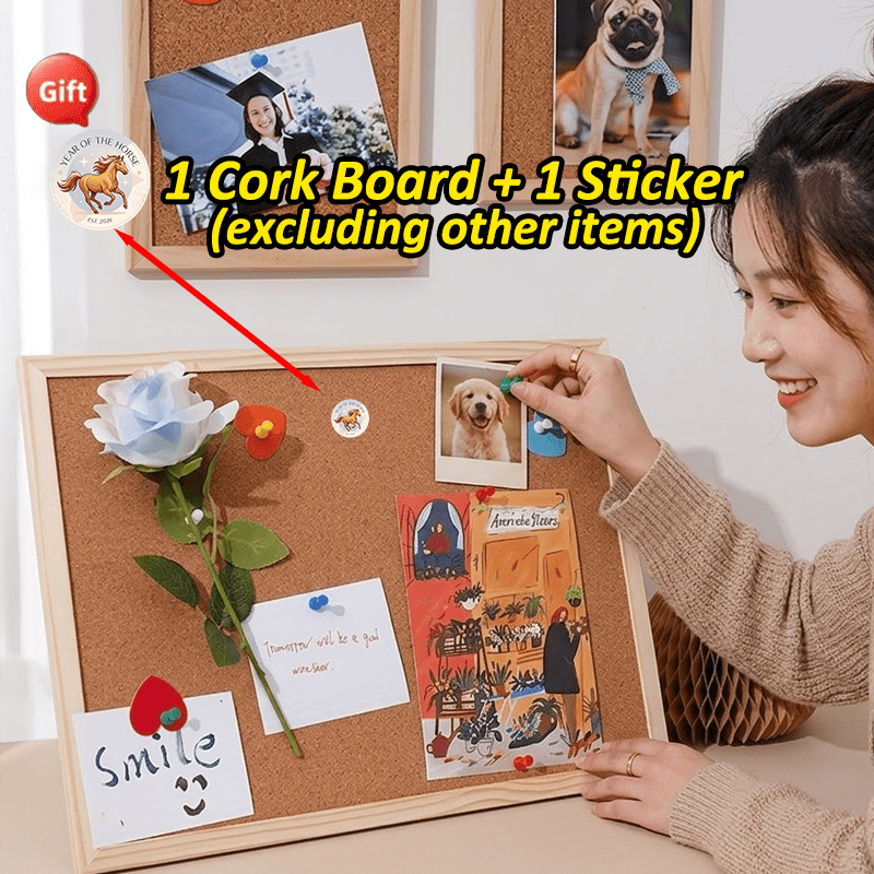 TEMU 2 Items (1 Cork Board   1 Sticker) Wall Mounted Framed Cork Bulletin Board With Hanging Rope Push Pins, Vision Photo Message Display For Home