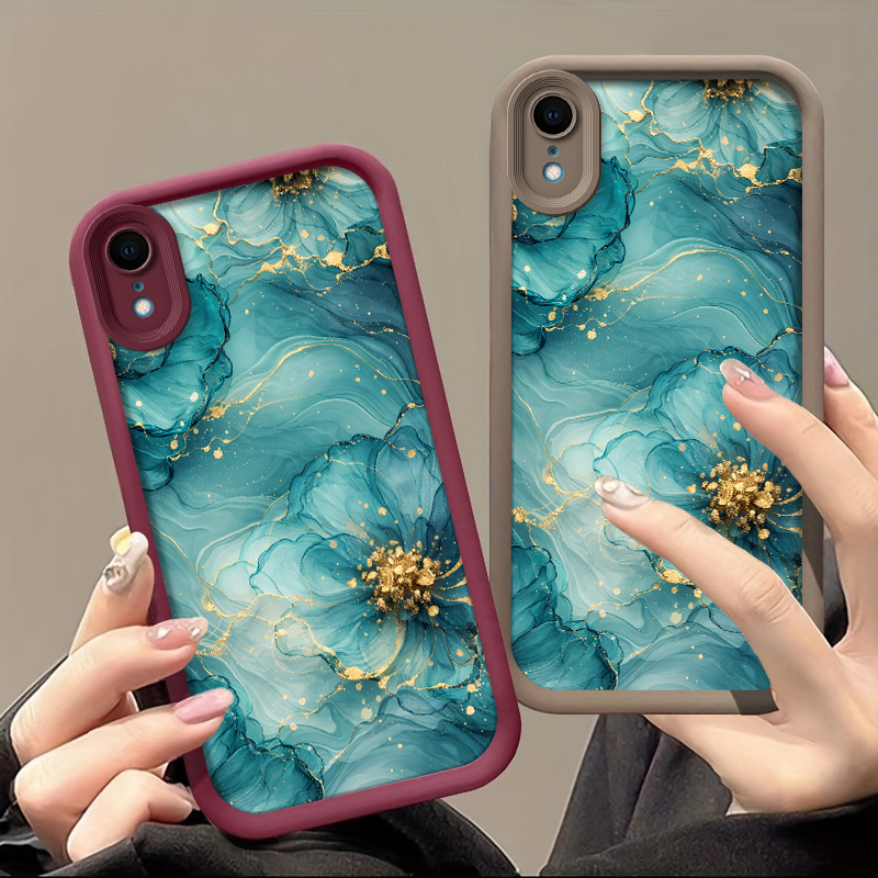 kohteen kuva puhelinkotelo: puhelinkotelo, joka sopii   xs max/xs/xr/x/7/8/se2/se3/7 plus/8 plus -puhelimiin, huippuluokan iskunkestävä tpu-suojakuori, sininen kukkakuvio kultareunalla