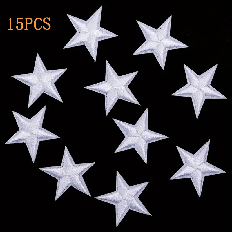 TEMU 15pcs Vibrant Glittery Star Iron-on Patches | Embroidered Appliques For Diy Fashion | Durable & Easy-to-apply Sew-on Repair Decals | Ideal For