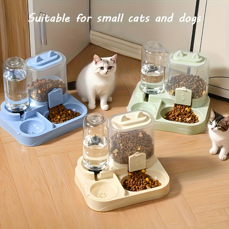 Automatic Gravity-Fed Cat & Dog Feeder and Water Dispenser Combo with Name/Text Personalization - Dual Wet/Dry & Water System, Auto Refill (No Batteries), -Spill, Suitable for Kittens and Puppies