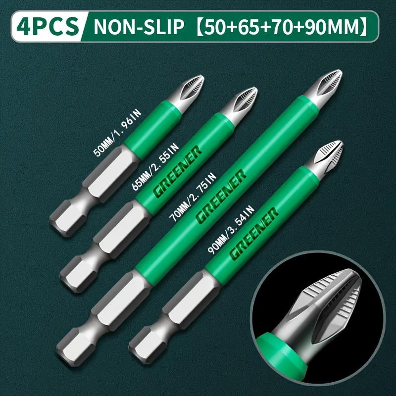 Greener 4pcs Drill Bit Set, Anti Slip, Magnetic, High Hardness Ph2 Steel Bits For Hand/electric Screwdrivers, No - Low Head Socket Cap